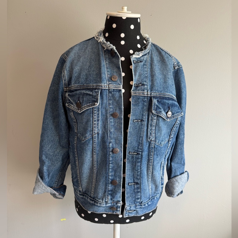 Reformation Blue Frayed Collar Denim Jacket - small